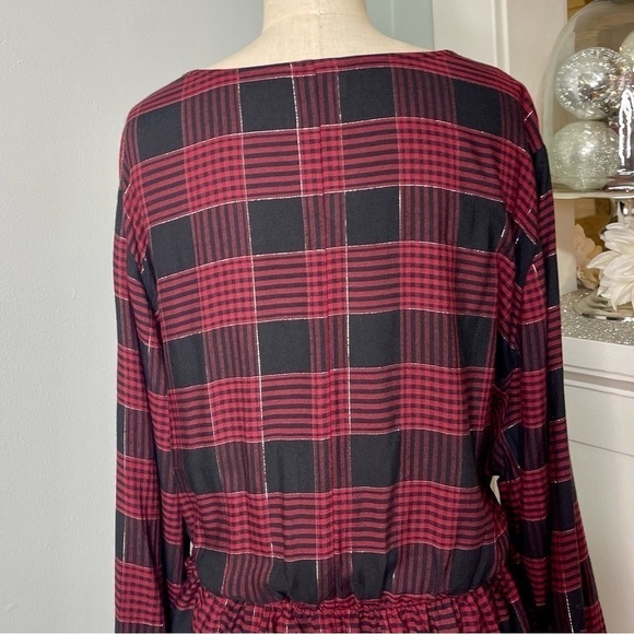 Lane Bryant Red Metallic Plaid Wrap Blouse Size 22 Nwt - Picture 8 of 13